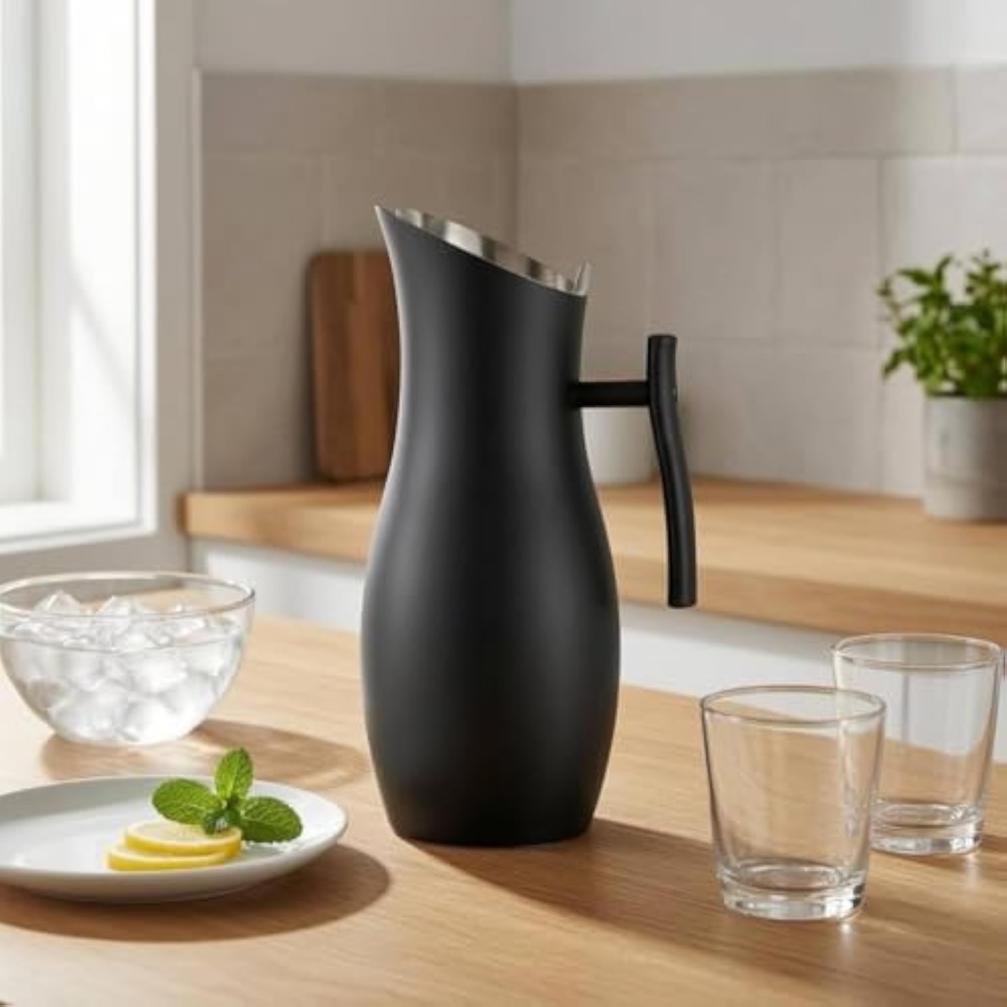 Mirror Polished Stainless Steel Pitcher with Curved Spout